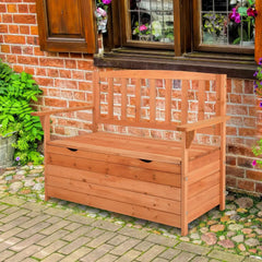Outdoor Storage Bench, Large Wood Deck Box With Seating, Weatherproof Outdoor Bench with Storage Loveseat