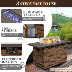 43" Propane Fire Pit Table, Outdoor Stone Firepit Table, Rectangular 50000 BTU Propane Fire Tables for Outside