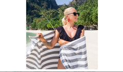Arkwright California Cabana Stripe Beach Towel - Pack of 4 - Large Soft Quick Dry Cotton Terry Towels Set for Pool, Swim, and Ho
