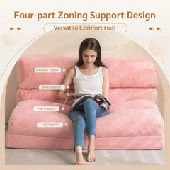 Bean Bag Bed Folding Sofa Bed, Extra Wide Full Floor Mattress for Adults with Washable Soft Faux Fur Cover