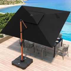 10 X 13 FT Cantilever Patio Umbrella Outdoor Large Double Top Deluxe Wood Grain Heavy Duty Rectangle Offset Umbrellas