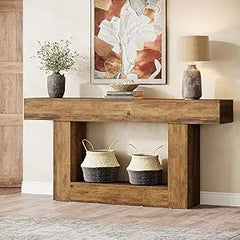 63-Inch Long Console Table, 2-Tier Entryway Table Sofa Table with Storage, Farmhouse Wood Behind Couch Tables for Living Room,