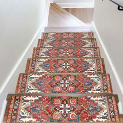 15PCS Rug Tread Bohemian Non Slip Indoor Stair Rugs Stairway Carpet Rugs Indoor Skid Resistant Stair Tread for Dogs Kids & Elder
