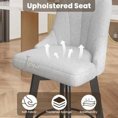 Swivel Bar Stools with Backs, 24" Counter Height Bar Stools Set of 3, Fabric Upholstered Counter Bar Stools with Solid Wood Legs