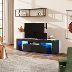 LED Entertainment Center for 60 to 70 Inch TV, Modern TV Console with 2 Drawers, TV Stands for Living Room