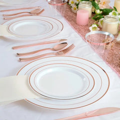 600 Plastic Disposable Tableware Set for 100 Guests, Including 100 Dinner Plates, 100 Salad Plates, 100 Cups, 100 Silverware Set