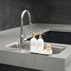 Gold Soap Dispenser Set Comes with Stainless Steel Pumps Instant Dry Tray and Dish Scrub Brush Suitable for Kitchen Decor