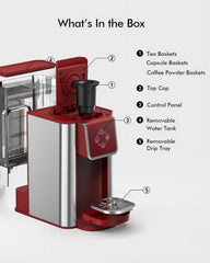 SIFENE Single Serve Coffee Machine, 3-in-1 Pod Coffee Maker for K-Pod Capsule, Ground Coffee, and Leaf Tea with 6-10 oz Cup Size