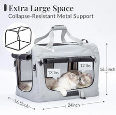 Cat Carrier for 2 Cats, Collapsible Soft Sided Pet XL Crate for Large Mudium Car Travel Portable Bag for Long Trips Ride