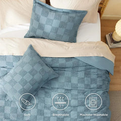 Boho Duvet Cover King Size - Checkered King Duvet Cover Set for All Seasons, 3 Pieces Soft Shabby Chic Embroidery Boho Bedding
