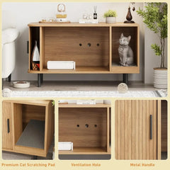 Cat Litter Box Enclosure with Cat Scratch Pad, 37.4" Litter Box Enclosure Furniture Hidden Litter Box, Modern Indoor Cat House