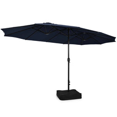 15FT Double-Sided Twin Patio Umbrella Sun Shade Outdoor Crank Market Base Navy