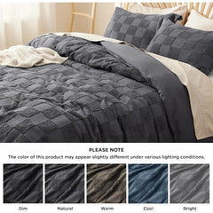 Boho Duvet Cover King Size - Checkered King Duvet Cover Set for All Seasons, 3 Pieces Soft Shabby Chic Embroidery Boho Bedding