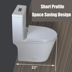 Compact One Piece Toilet 22.8" Depth Modern Short Design Dual Flush for Small Tiny Mini Bathroom 12" Rough-in,White