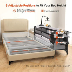 home.4 in 1 Wide Baby Bassinet Bedside with Diaper Changer,Long Next to Bed Crib with Mattress,Sheet,Music and Blackout