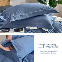 JELLYMONI 100% Washed Cotton 3 Pieces  Duvet Cover - Linen Like Textured Breathable Comforter Cover with Pillow Shams