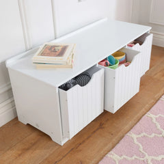 Nantucket Wood Storage Bench with Removable Bins Indoor Seating Toy Organizer Kids Furniture Playroom Storage Solution
