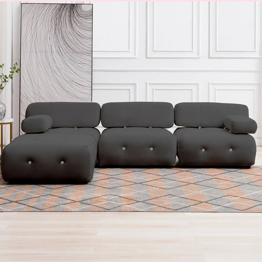 Modular Sectional Sofa with Reversible Chaise, Velvet L Shaped Cloud Couch with Reversible Ottoman