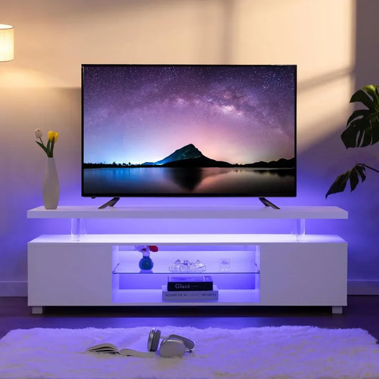 LED TV Stand White TV Stands for Living Room Modern TV Stand with Storage for 65/70/75 inche TVs Entertainment Center for Living