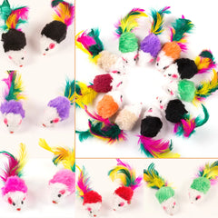 10-200Pcs False Mouse Pet Cat Toys Mini Funny Playing Toys for Indoor Cats Play Fetch with Colorful Feather Plush Cat Mice Toys