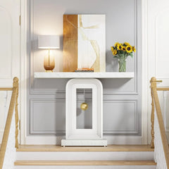 Modern Console Table, Narrow Sofa Entryway Table with Pendulum Shape Base, Contemporary Wood Accent Table