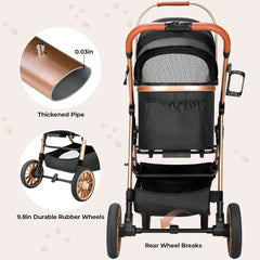 2in1 Dog Buggy Stroller Dog Box Can Be Attached in Car, Transport Foldable Cat Pet Stroller, 360° High Wheels, Max. load 25 kg