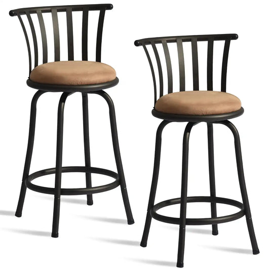 24" or 29" Swivel Bar Stools Set of 2, Counter Height Faux Leather Upholstered for Kitchen Island, Brown