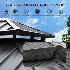 8.5x8.5FT Outdoor Hardtop Gazebo - with Breathable Netting & Privacy Curtain, Double Roof, Gazebos