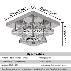Crystal Flush Mount Ceiling Light Fixtures LED Round Square Chandelier Light Fixture Ceiling Lamp for Kitchen Hallway Foyer