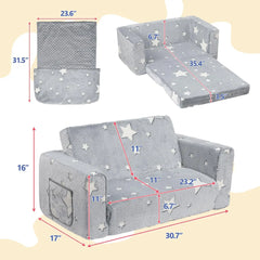 Fold Out Toddler Couch, Extra Wide Comfy 2-in-1 Cuddly Sherpa Sofa for Kids, with Removable Baby Friendly Blanket, Convertible