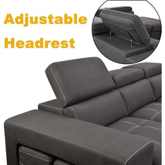 Microfiber Sectional Sleeper Sofa with Pull-Out Bed, Adjustable Headrests & Storage