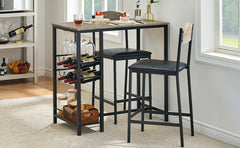 Bar Table Set for 2 with Footrest, Kitchen Dining Table with 2 Upholstered Chairs, Small Space Counter Height Bar Stools