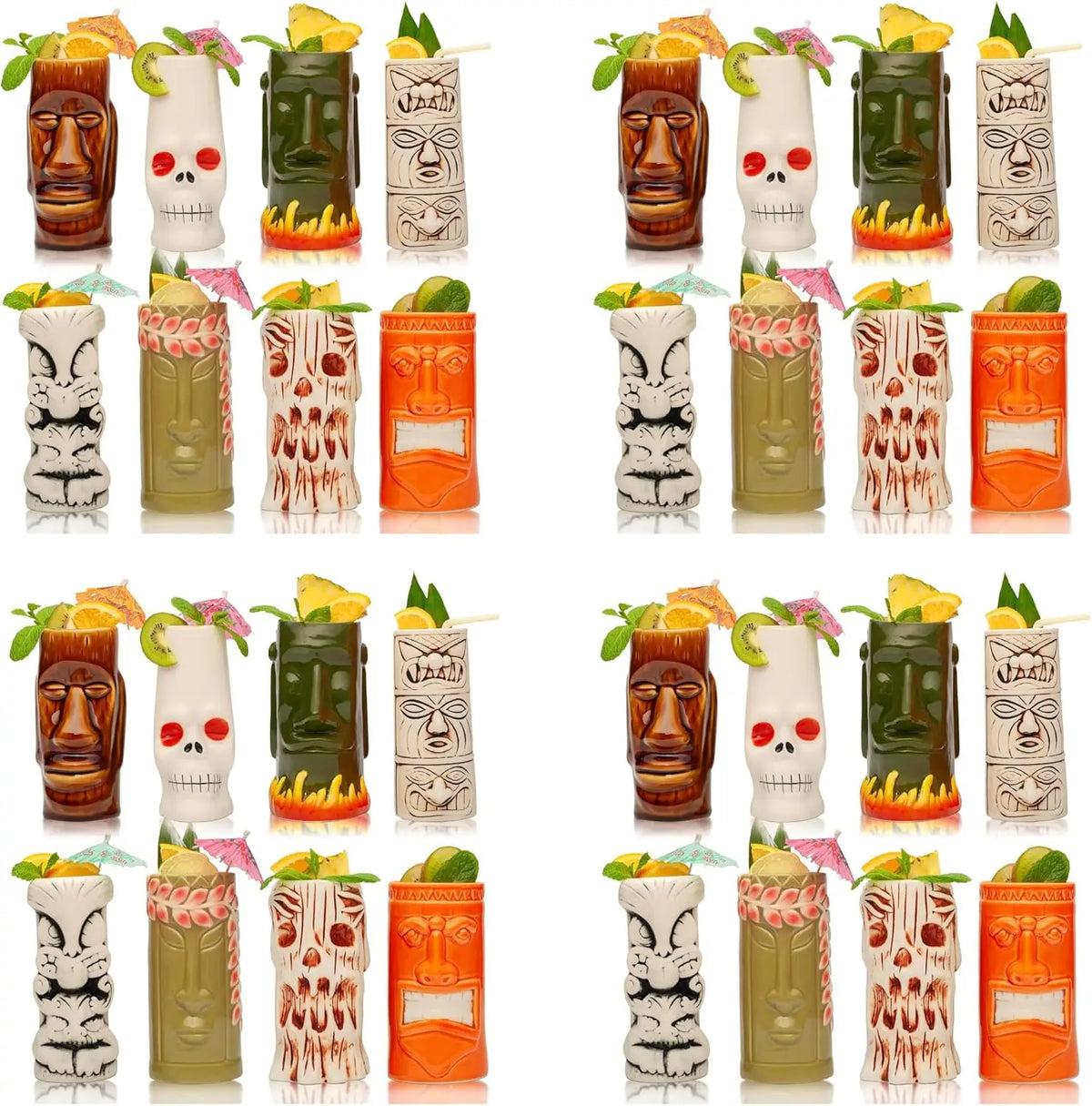 Hard-Carved and Hand-Painted Tiki Mugs Assorted Cocktail Set Party Event Mugs Drinkware, Cute Exotic Cocktail Glasses