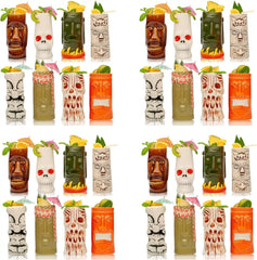 Hard-Carved and Hand-Painted Tiki Mugs Assorted Cocktail Set Party Event Mugs Drinkware, Cute Exotic Cocktail Glasses
