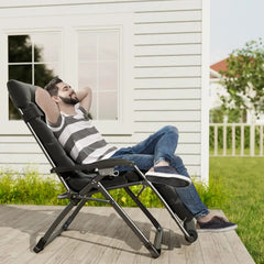 Outdoor Folding Recliner with Pillows Cup Holder Foot, Oversized Zero Gravity Chair 33In XXL Patio Reclining Chair with Cushion.