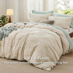 Boho Duvet Cover King Size - Checkered King Duvet Cover Set for All Seasons, 3 Pieces Soft Shabby Chic Embroidery Boho Bedding