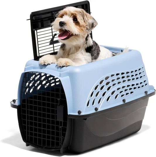 Cat Carriers, Two-Door Plastic Pet Kennel, Top & Front Loading, Made in USA, 24", Blue  pets