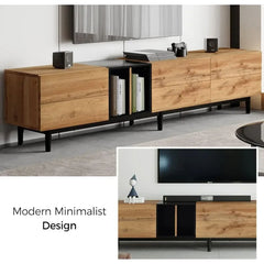 Modern 80-Inch TV Stand with 3 Cabinets & Open Shelves – Minimalist Wooden Entertainment Center