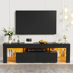 Modern LED TV Stand with Glass Shelves & Drawer – Fits TVs up to 70"