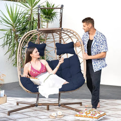 Double Egg Chairs for Outside Navy 2 Person Egg Swing Chair with Stand Oversized Swing Chair,  Hammocks