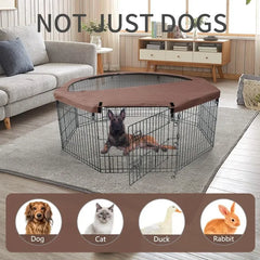 Foldable Metal Dog Exercise Playpen Gate Fence Dog Crate 8 Panels 24 Inch Height Puppy Kennels with Bottom Pad