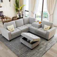 Sectional Sofa Couch with Reversible Chaise, Storage Ottoman, and Cup Holders – L-Shaped Sofa Lounge for Living Room