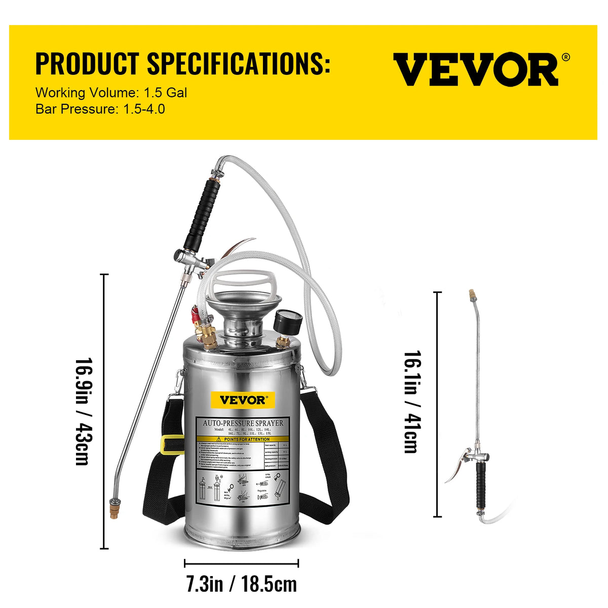 VEVOR 2Gal Stainless Steel Sprayer Hand Pump Sprayer with Pressure Gauge&Safety Valve Adjustable Nozzle for Gardening Sanitizing