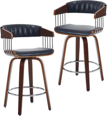 Modern Counter Stools Set of 2 Upholstered Swivel Barstools with Back & Solid Wood Legs 26" Counter Height Stools for Home Bar