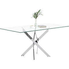 Modern 47" Tempered Glass Dining Table with Chrome Legs – Sleek & Sturdy for Kitchen & Office