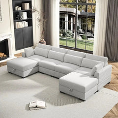 Corduroy Sofa Couch with  Pillows, Seat Convertible U Shaped Sofa Couch with Storage and Chaise for small Apartments