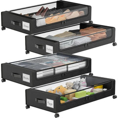 Under Bed Storage with Wheels,  Under Bed Storage Containers, Under The Bed Storage Organizer with Clear Lids - Rolling Drawers