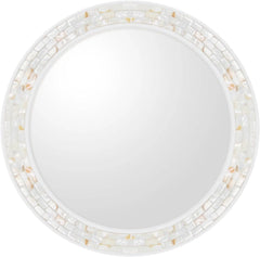 White Mirrors for Wall , Natural Mother of Pearl Inlay Mosaic Framed Rectangle Mirror for Bathroom, Bedroom or Entryway