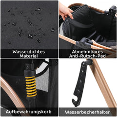 Dog Buggy 2 in 1 Stroller Dog Box Transport Foldable Cat Stroller, 360° Wear-resistant Rubber Wheels, with Storage Basket, 40kg