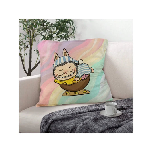 Funny Labubu Throw Pillow Cover, The Monsters Decorative Square Pillowcase Throw Cushion Case for Bedroom,Living Room,18x18 Inch